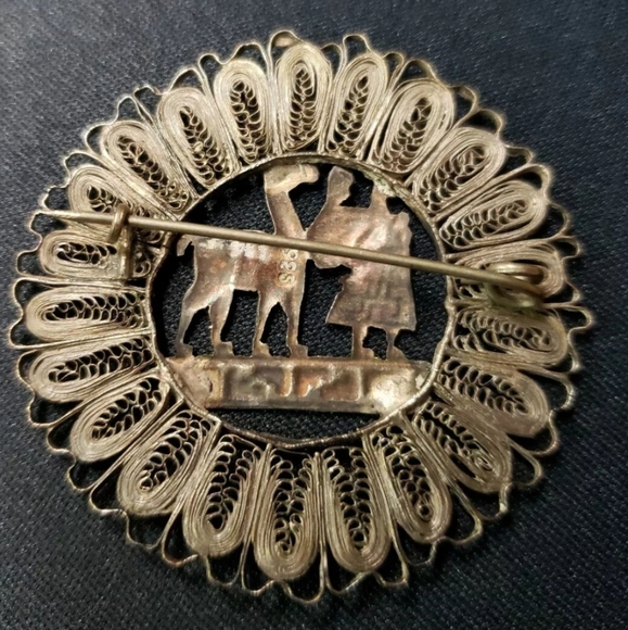 Vintage Peruvian Silver Brooch W/ Silver Filigree .925 - Picture 3 of 6